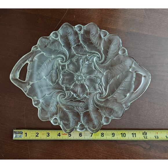 Vintage Wild Rose Platter w/2 Handles Indiana Glass Co. Clear Pressed Glass - Picture 3 of 5